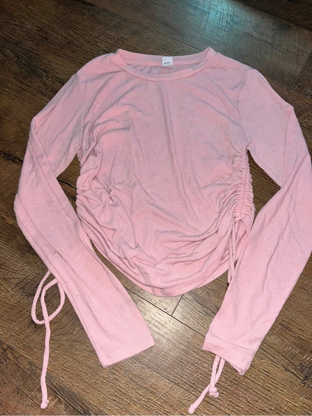 Old Navy Light Pink Long-Sleeve Ruched Side Tie Top
